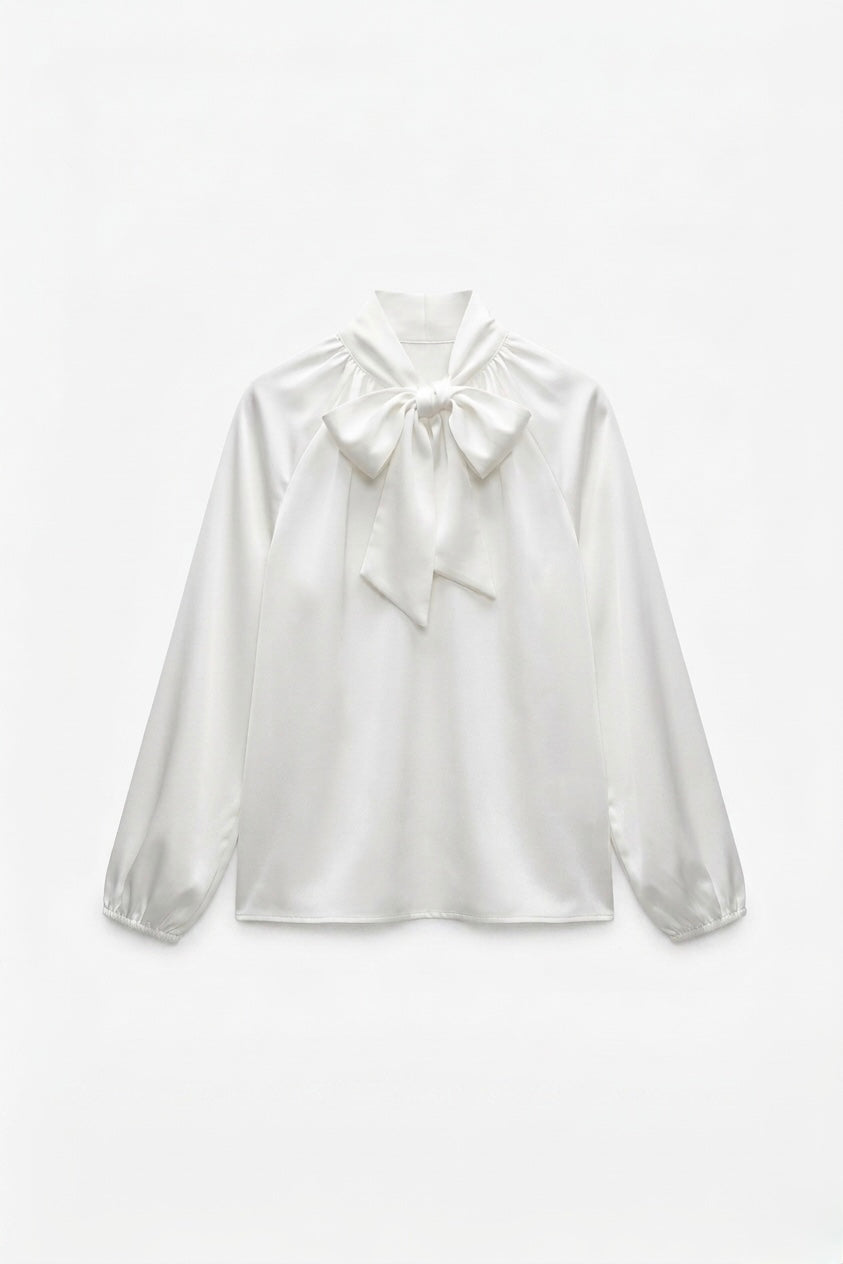 BLOUSE SATINÉE AVEC NŒUD