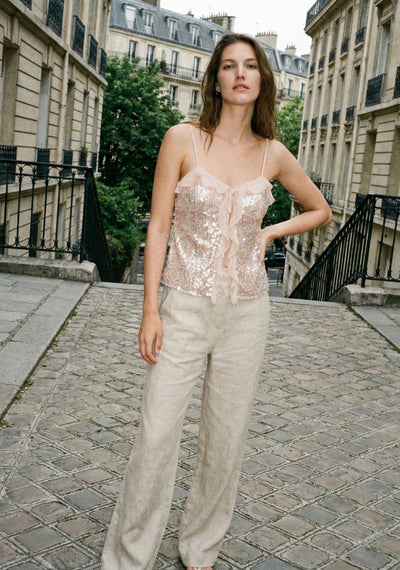 TOP À VOLANTS ET SEQUINS