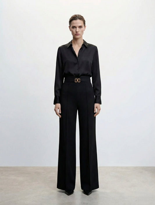 PANTALON LARGE À TAILLE HAUTE