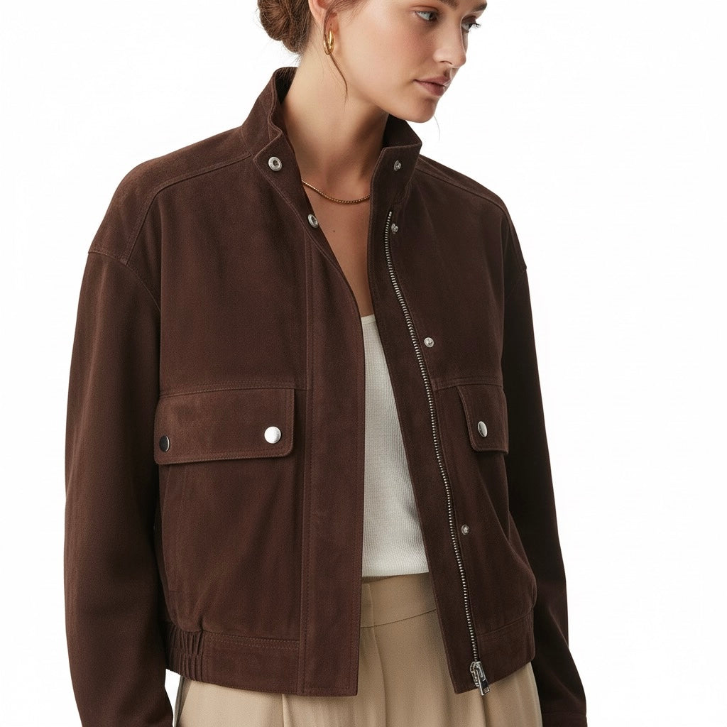 BLOUSON EN SUÉDINE À POCHES PRESSIONNÉES