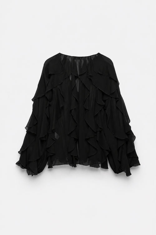 BLOUSE VOLANTÉE COL V MANCHES BOUFFANTES