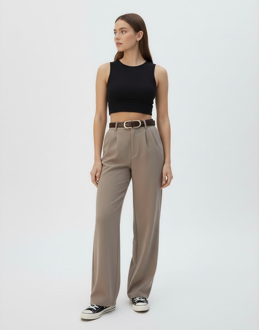 PANTALON FLUIDE À CEINTURE BOUCLÉE