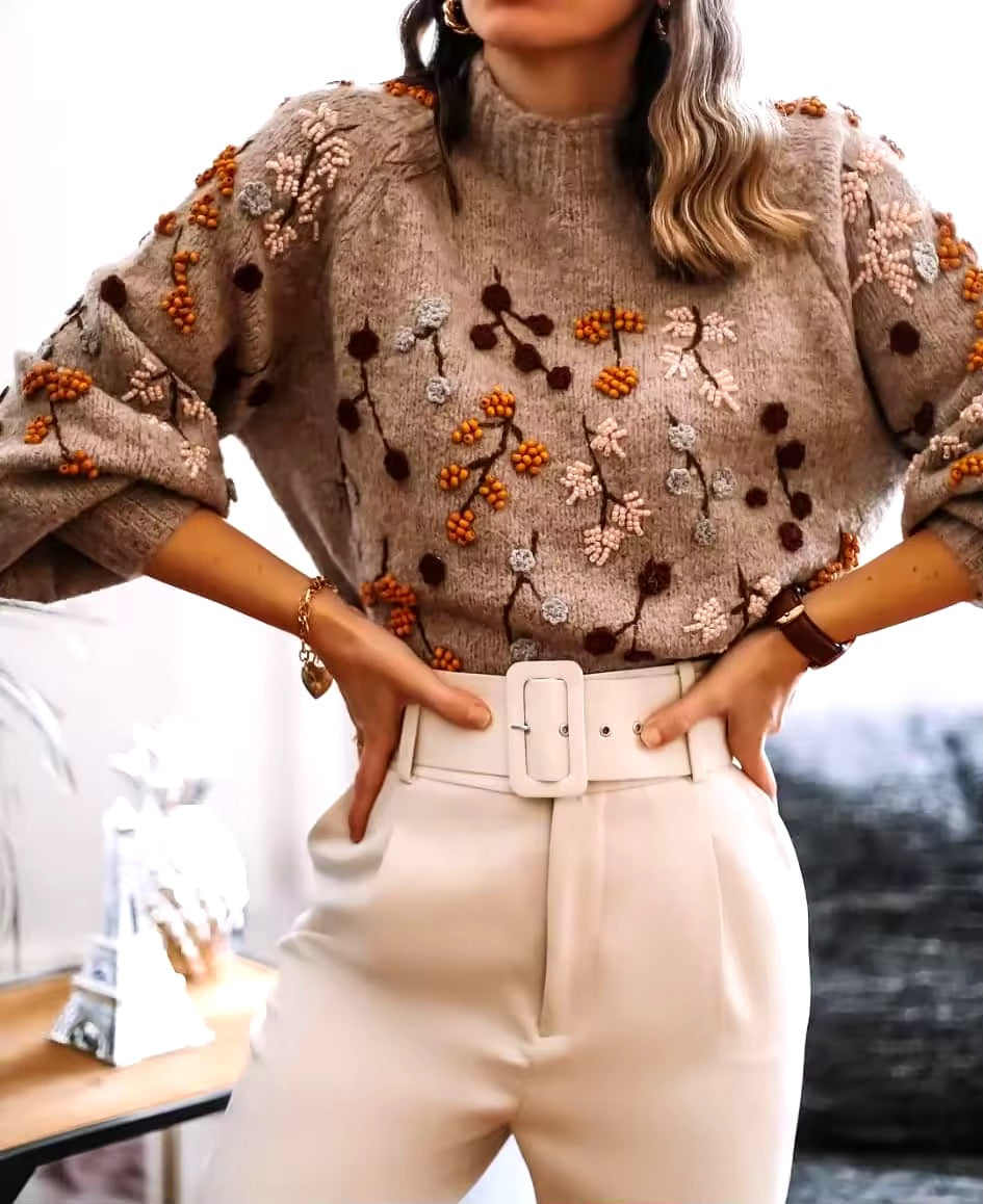 Pull brodé à fleurs • Femme