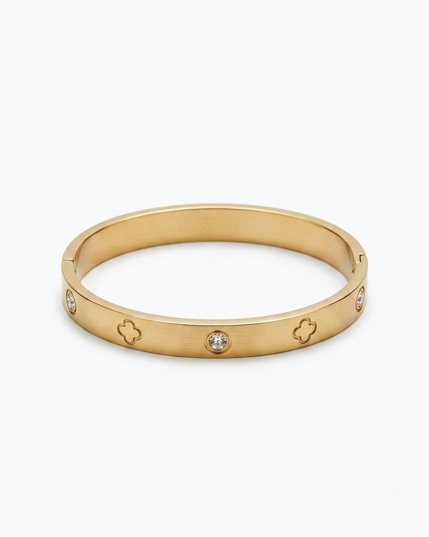 BRACELET JONC TRÈFLES ET CRISTAUX