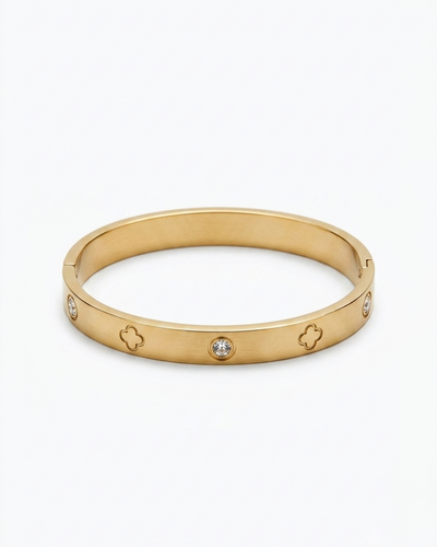 BRACELET JONC TRÈFLES ET CRISTAUX