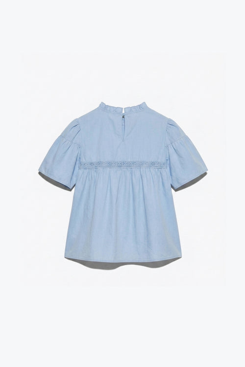 BLOUSE COURTE COL ROND SMOCKÉ