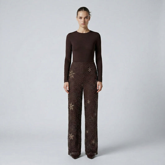 PANTALON BRODÉ À MOTIFS ÉTOILÉS