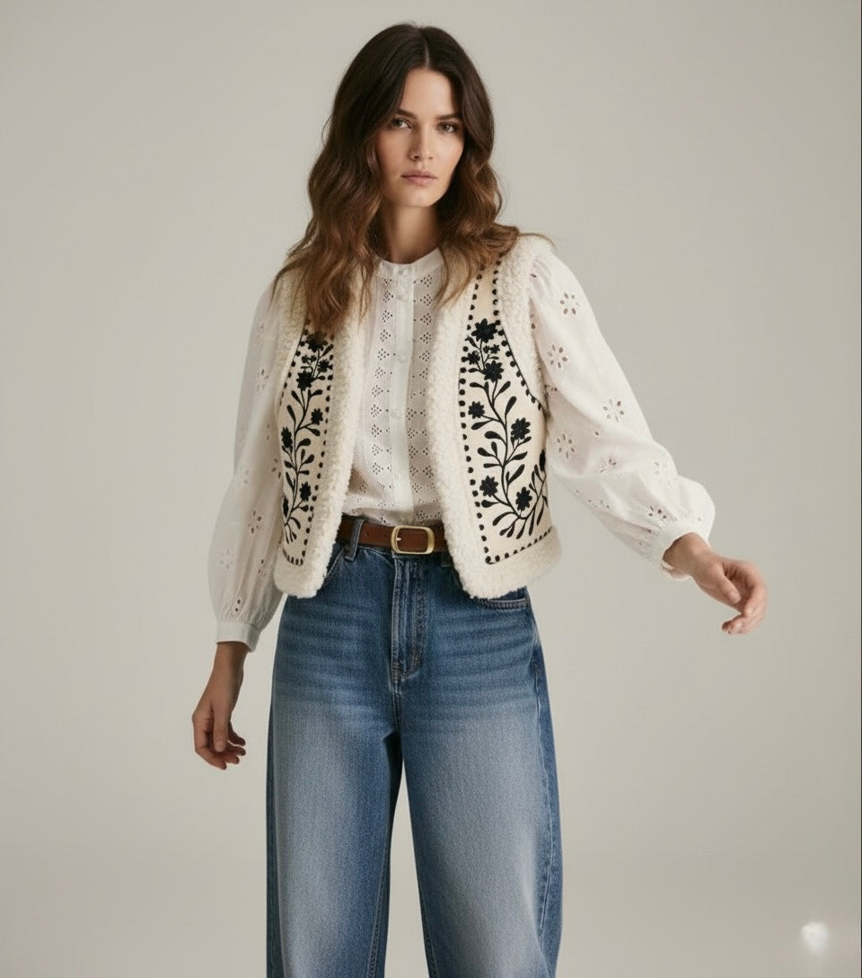 GILET BRODÉ À MOTIFS FLORAUX
