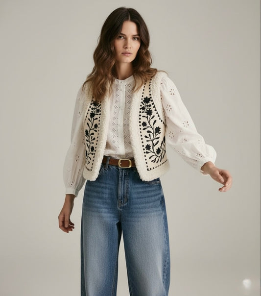 GILET BRODÉ À MOTIFS FLORAUX