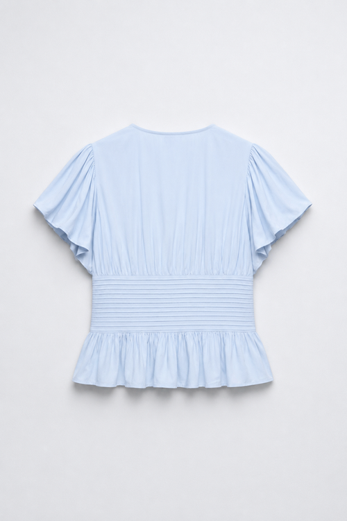 BLOUSE PLISSÉE COL V VOLANTS