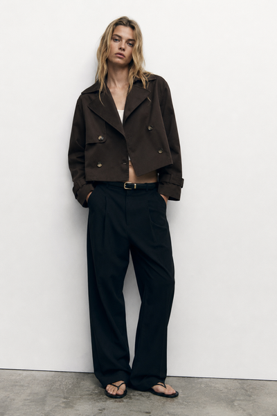 TRENCH-COAT COURT À DOUBLE BOUTONNAGE MARRON