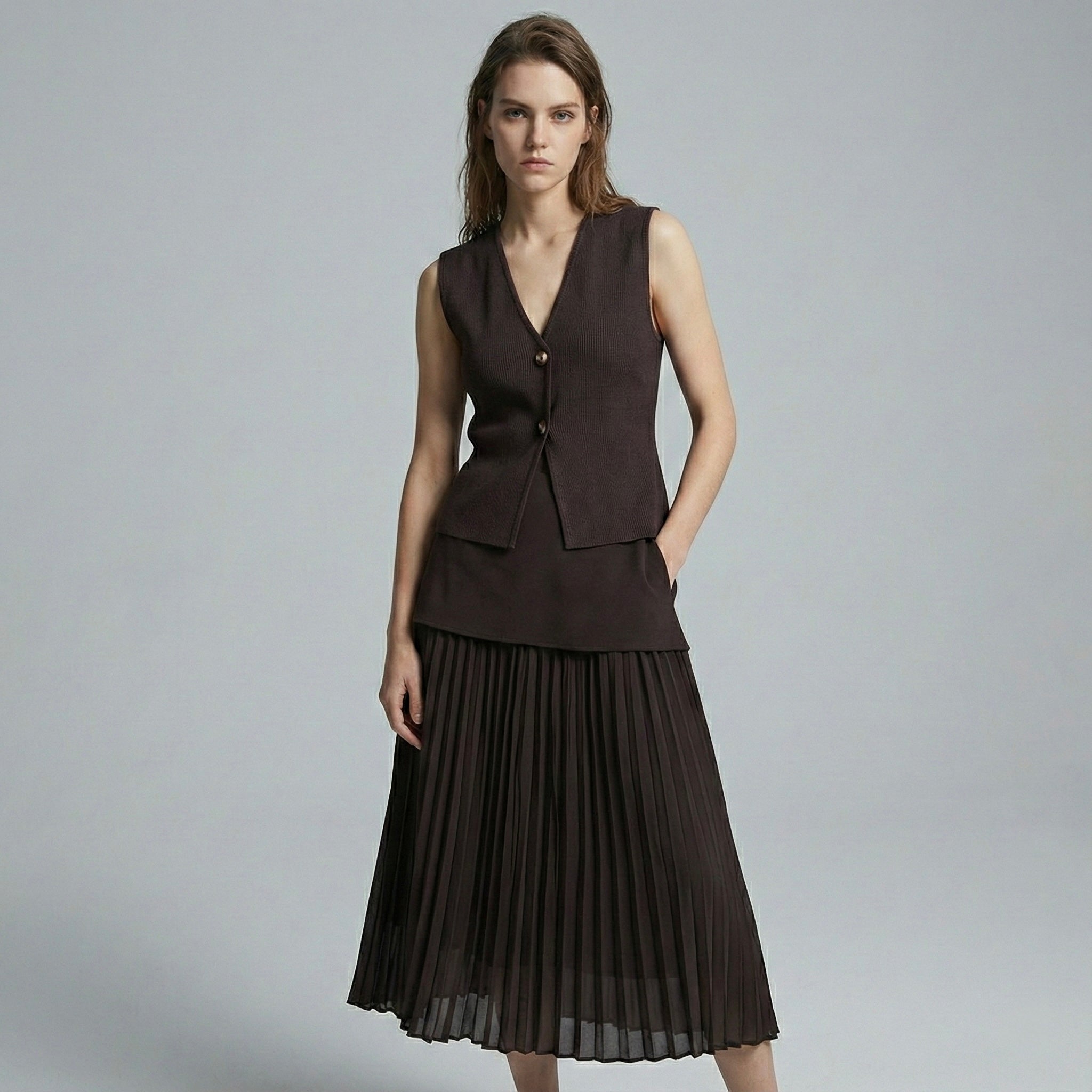 ENSEMBLE JUPE PLISSÉ ET GILET