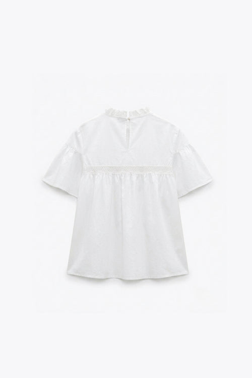 BLOUSE COURTE COL VOLANT BRODÉ