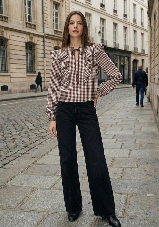 BLOUSE À CARREAUX ET VOLANTS