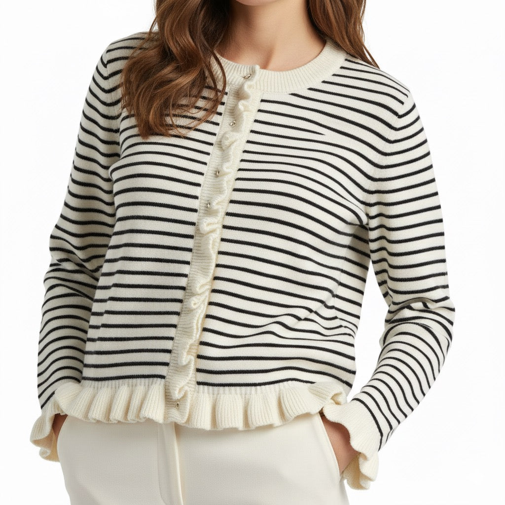 CARDIGAN À VOLANTS BOUTONNÉ