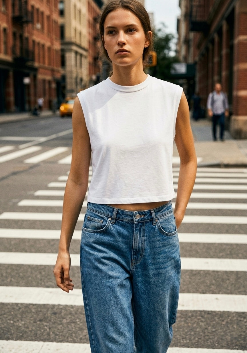 T-SHIRT SANS MANCHES À ÉPAULES MARQUÉES
