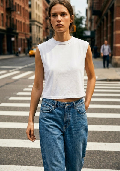 T-SHIRT SANS MANCHES À ÉPAULES MARQUÉES