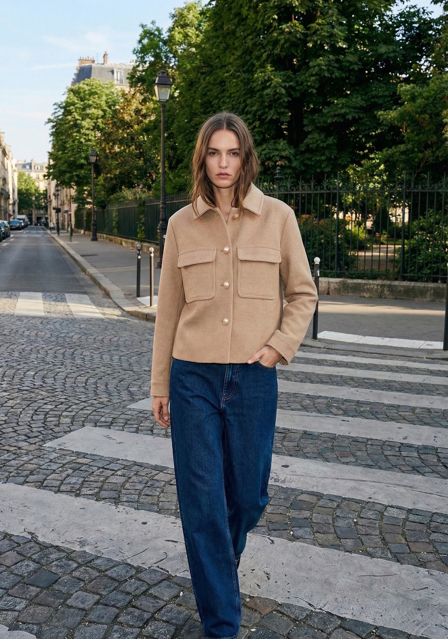 VESTE EFFET LAINE À POCHES PLAQUÉES