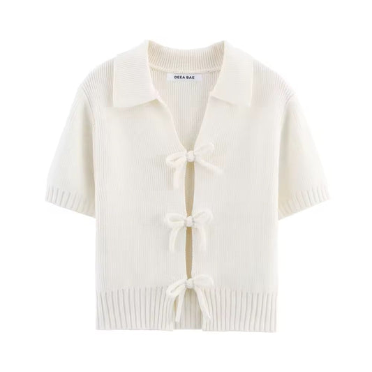CARDIGAN CÔTELÉ AVEC NŒUDS DÉCORATIFS