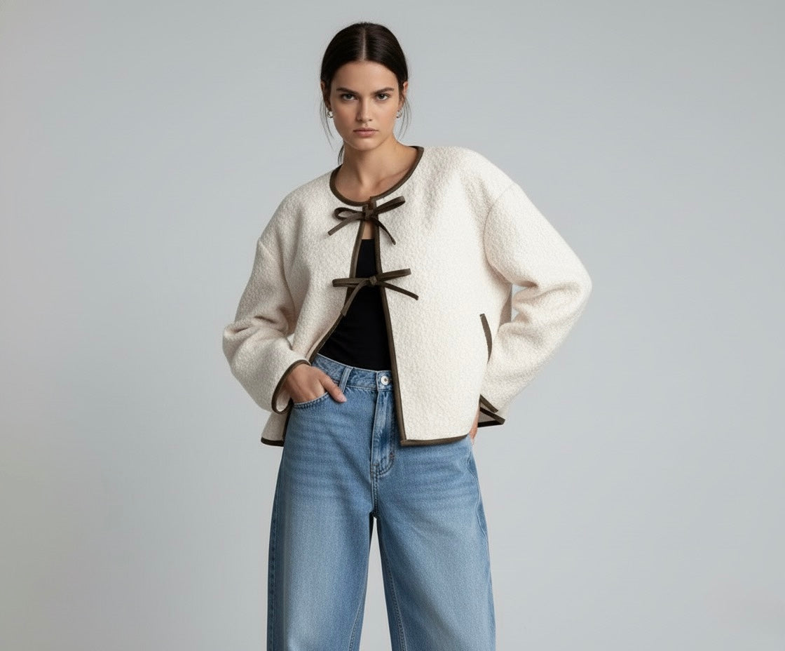 VESTE EFFET LAINE AVEC LIENS À NOUER