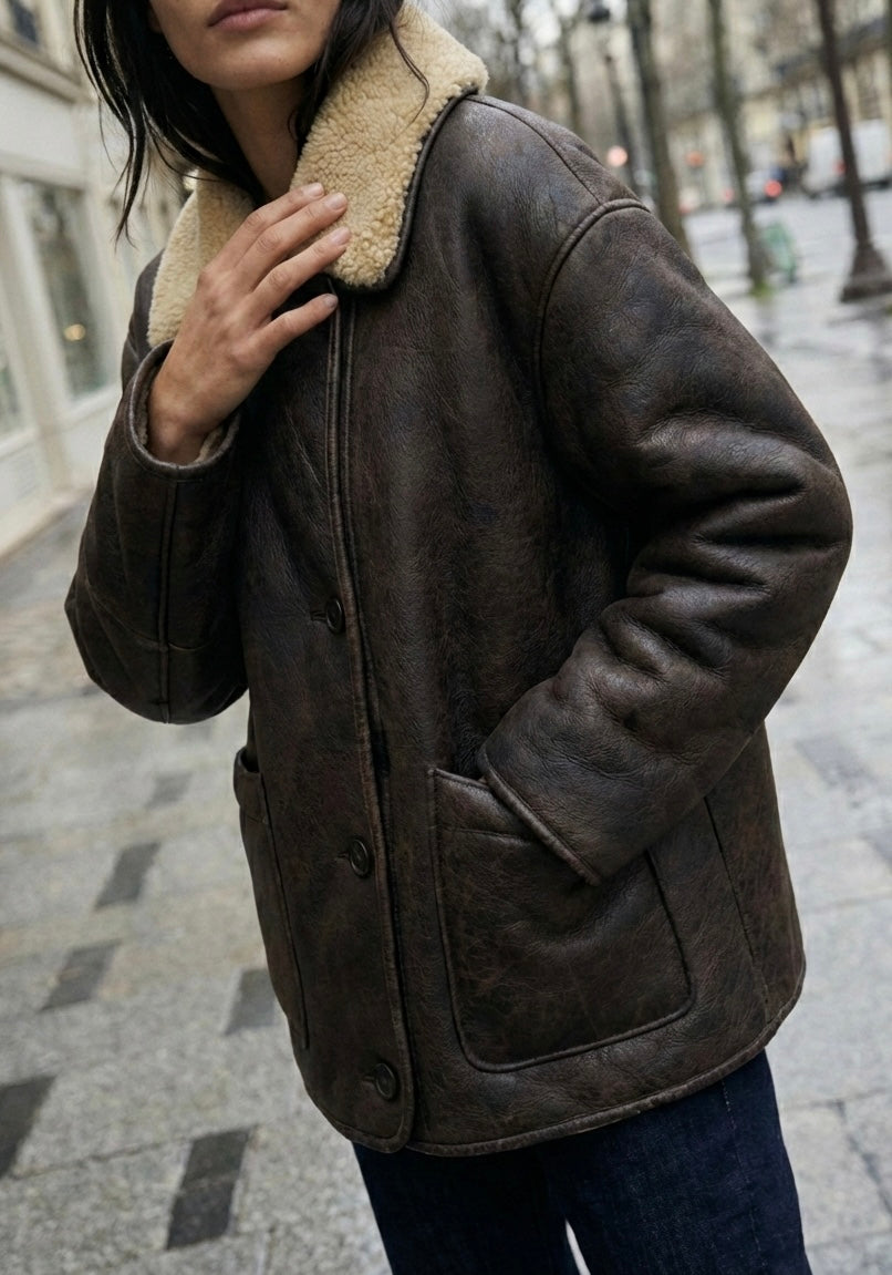 VESTE DROITE À COL LARGE ET PANNEAUX TEXTURÉS