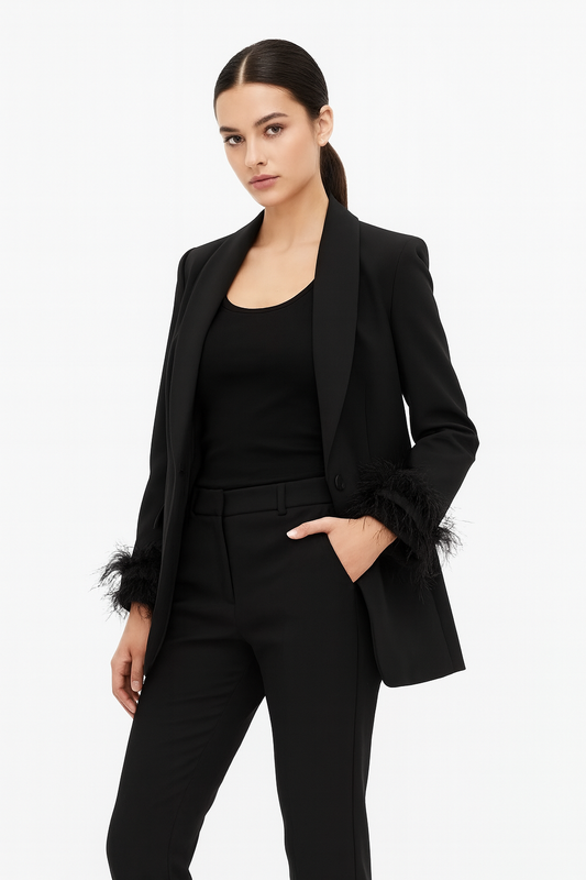 BLAZER LONG AVEC DÉTAILS PLUMES