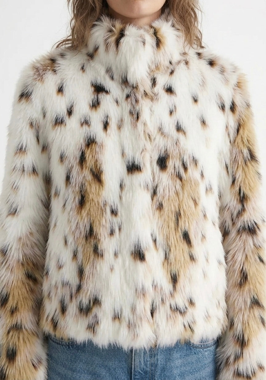 MANTEAU  EFFET FOURRURE IMPRIMÉ FAUVE