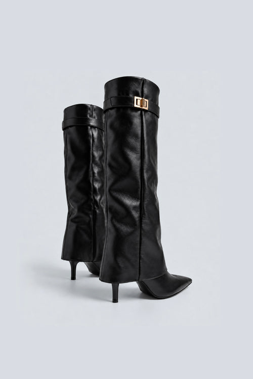 BOTTES HAUTES EFFET CUIR À TIGE RABATTUE