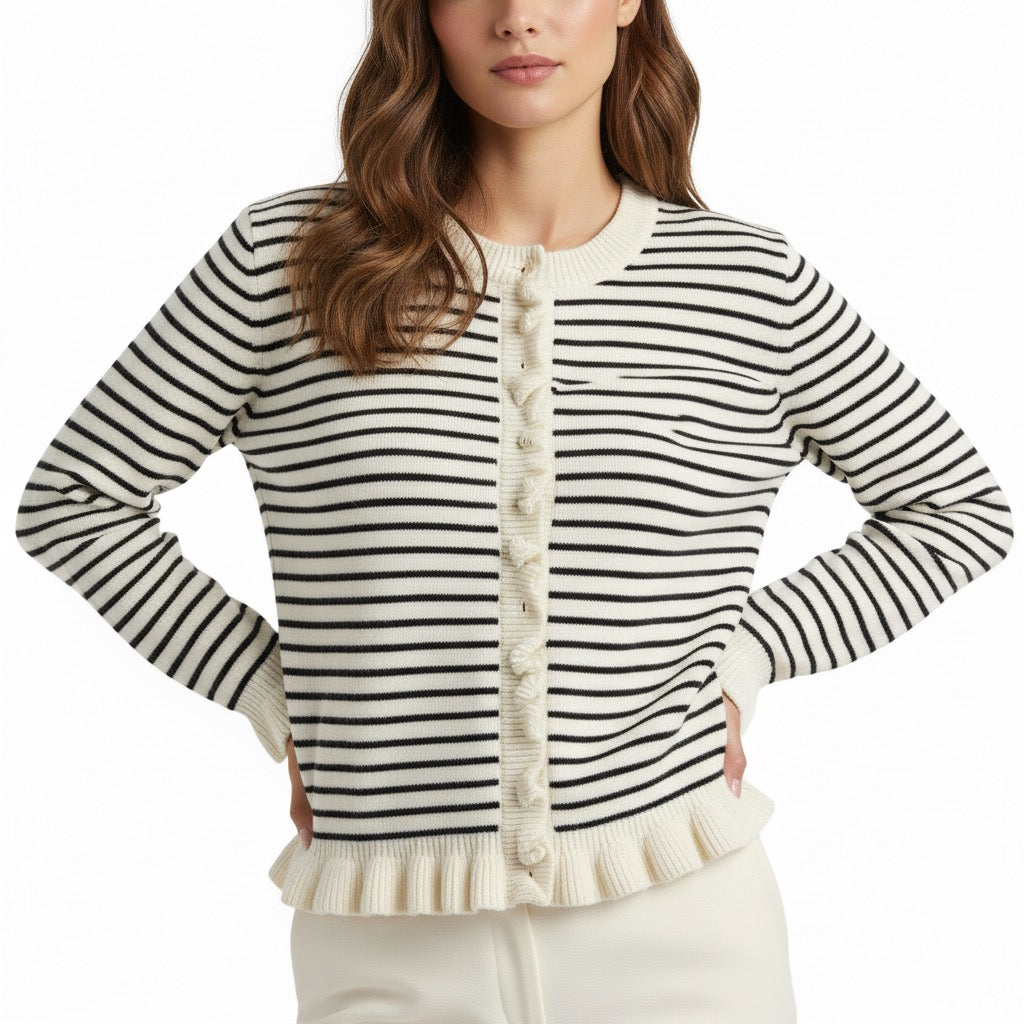 CARDIGAN À VOLANTS BOUTONNÉ