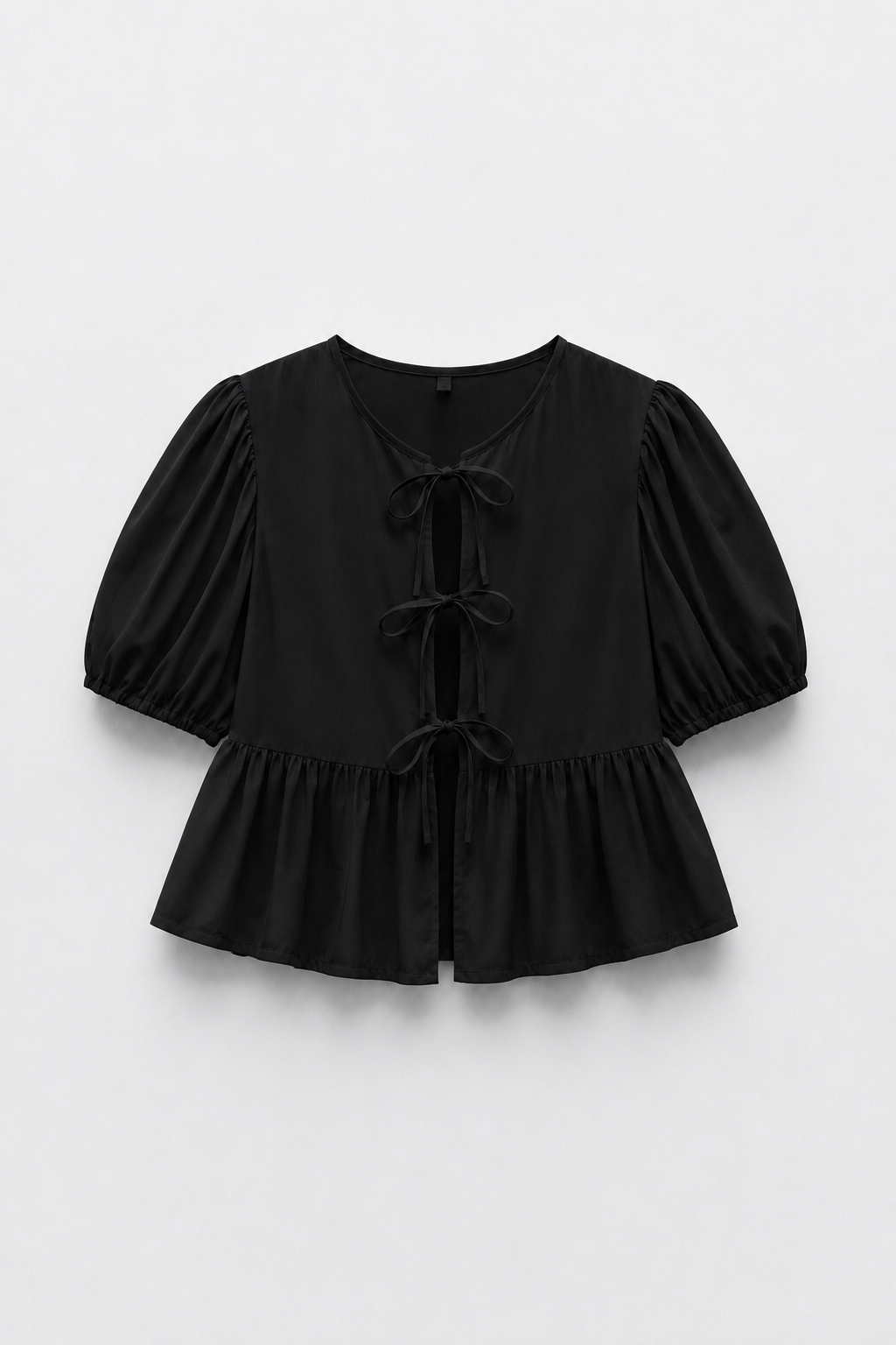 BLOUSE COURTE COL ROND MANCHES BOUFFANTES