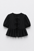 BLOUSE COURTE COL ROND MANCHES BOUFFANTES