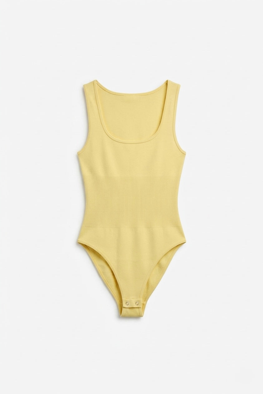 BODY JAUNE À CÔTES