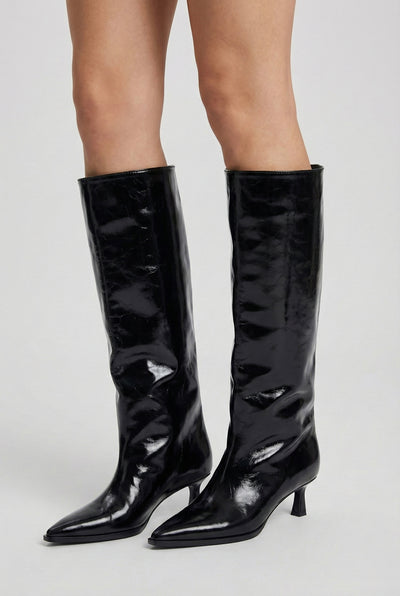 SHINY STILETTO KNEE-HIGH BOOTS