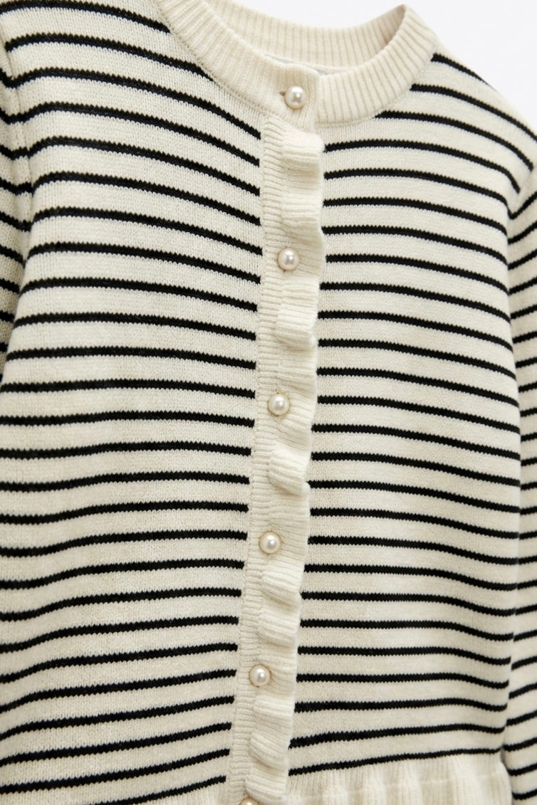 CARDIGAN RAYÉ À FINITIONS VOLANTÉES