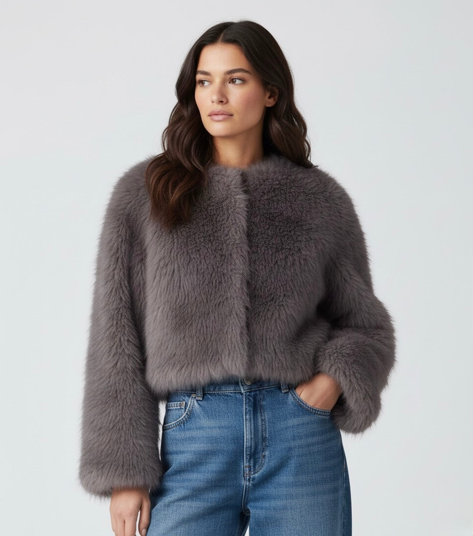 VESTE COURTE EFFET FOURRURE