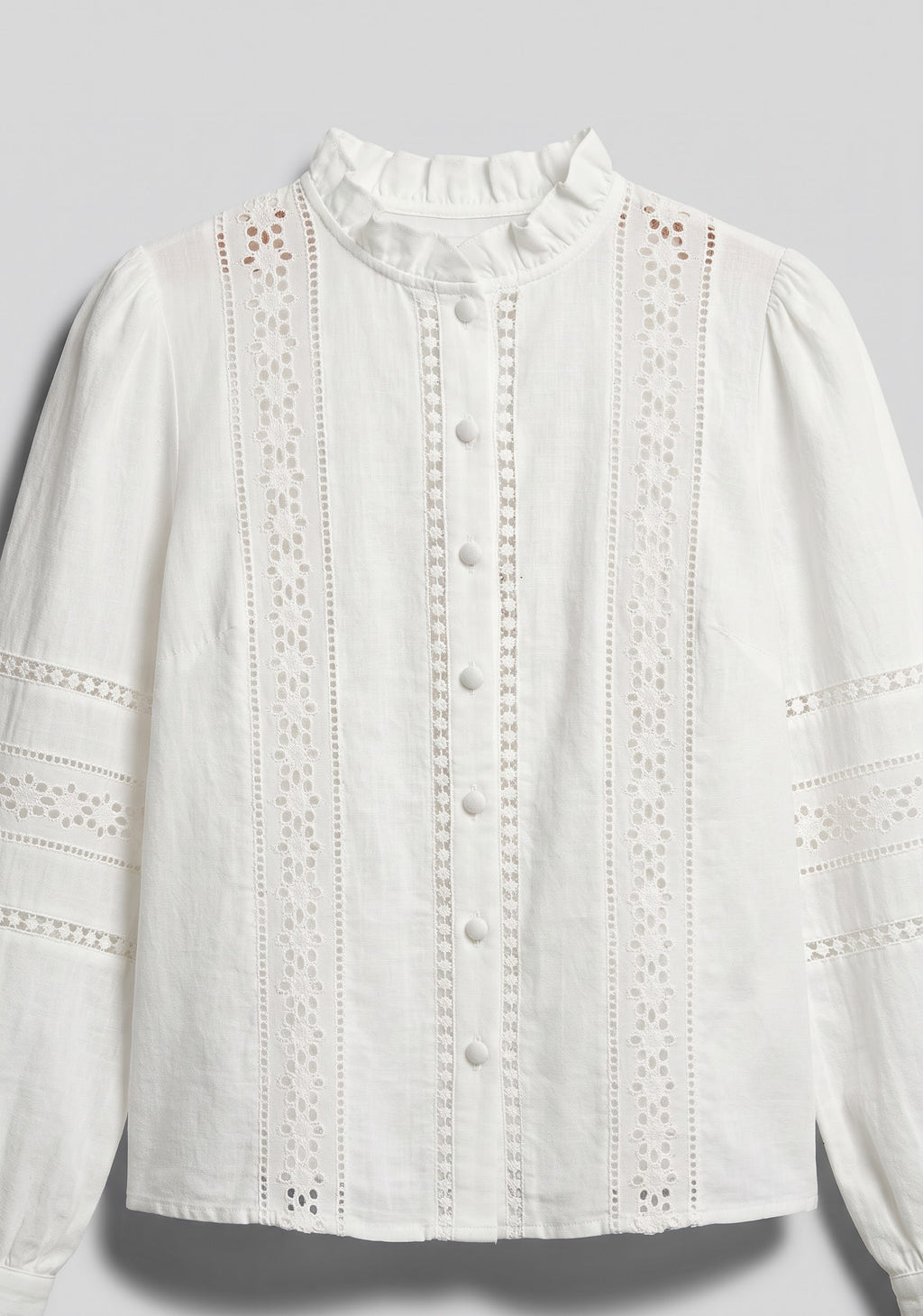CHEMISIER EN COTON À BRODERIE ANGLAISE ET COL VOLANTÉ