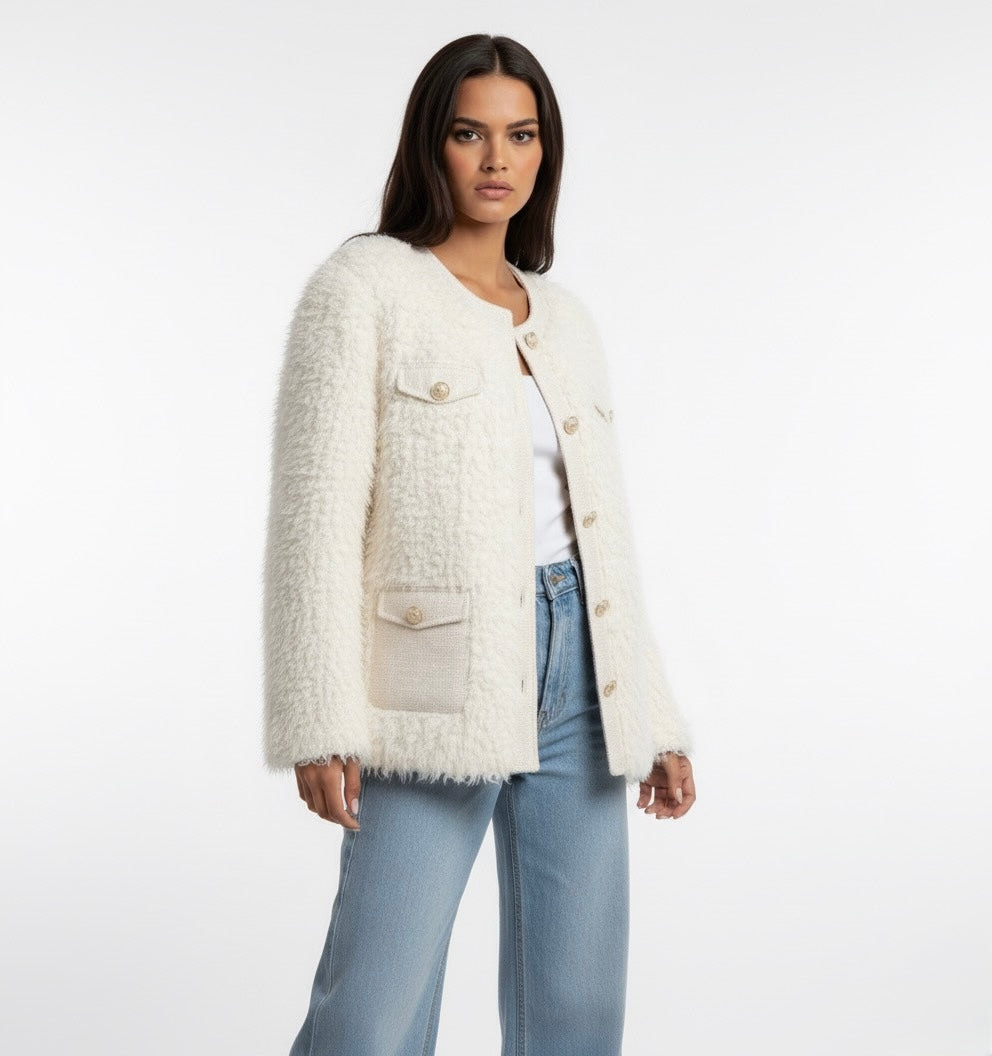 VESTE TEXTURÉE À BOUTONS MÉTALLIQUES
