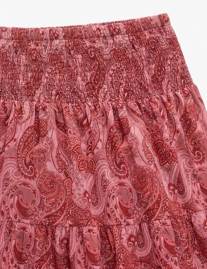 JUPE LONGUE SMOCKÉE MOTIF CACHEMIRE