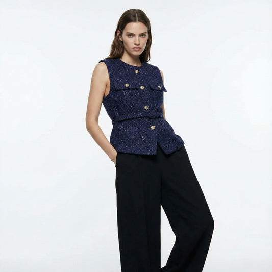 GILET STRUCTURÉ EN TWEED À CEINTURE