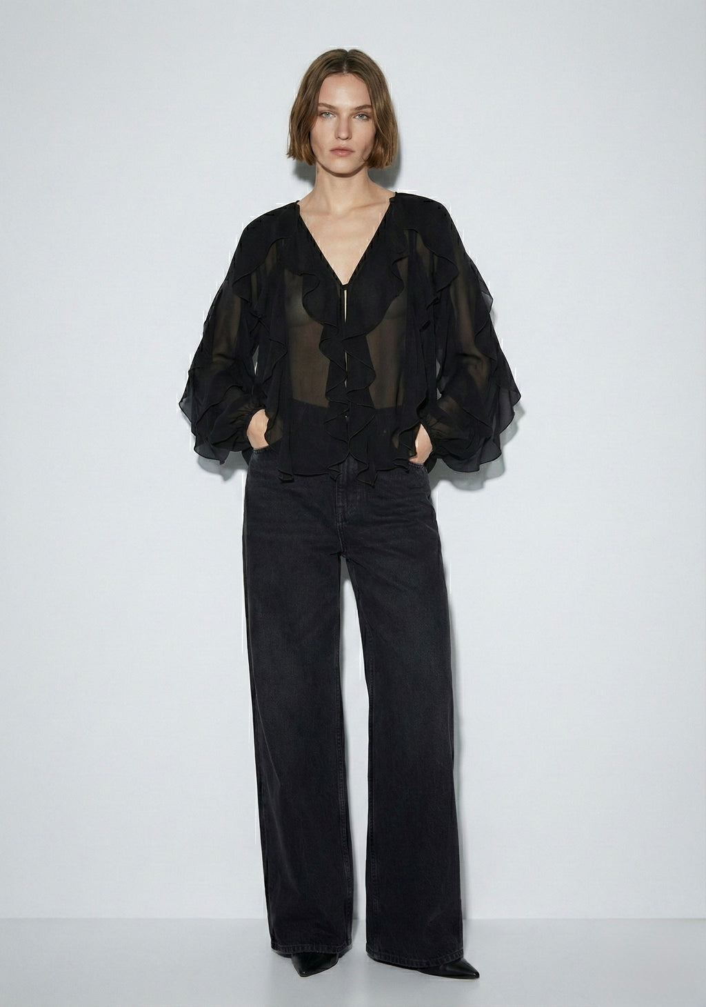 BLOUSE VOILE À VOLANTS