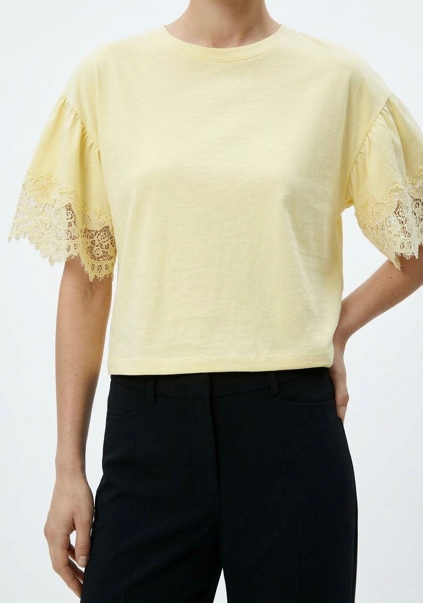 T-SHIRT MANCHES BRODERIE (JAUNE)