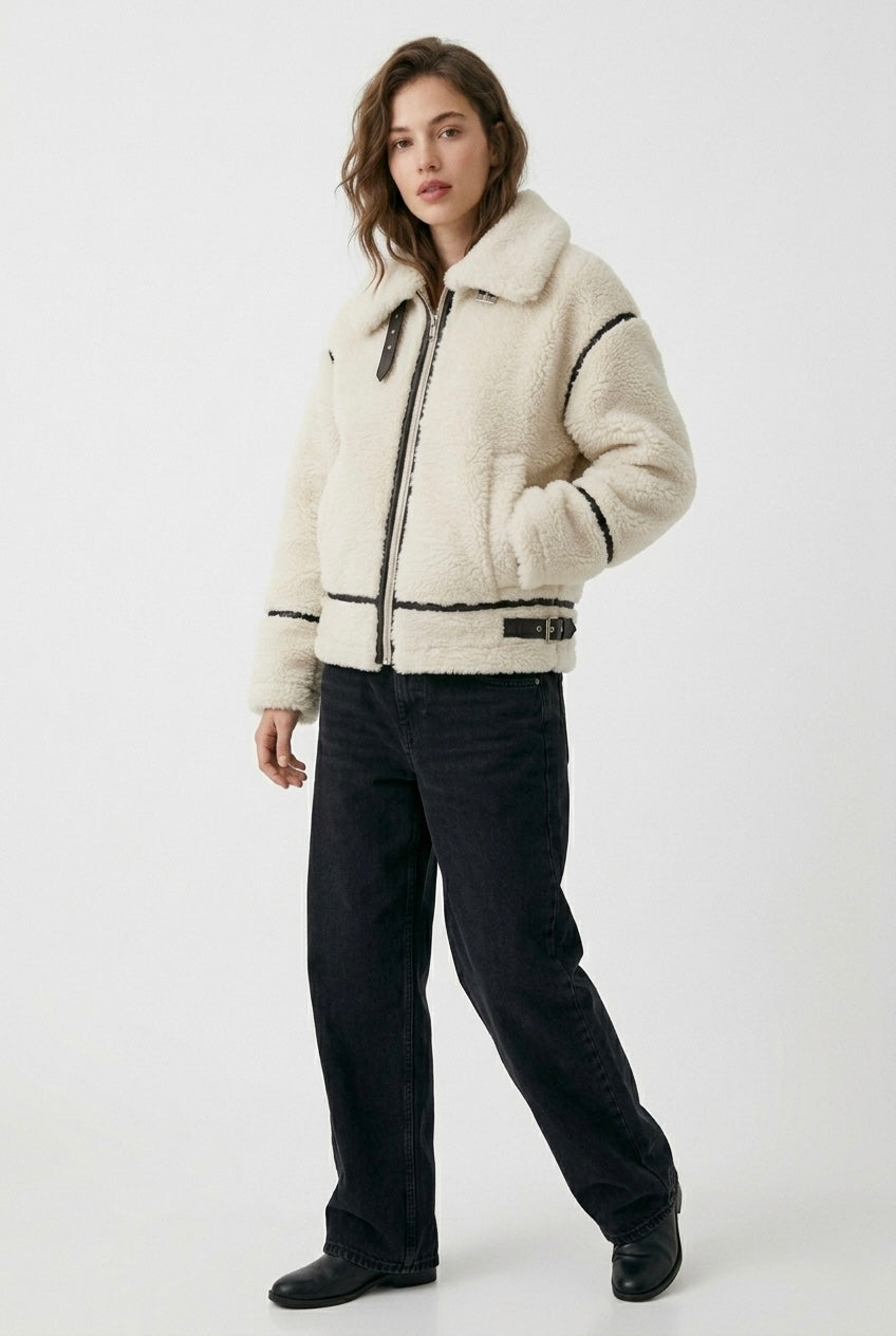VESTE EFFET LAINE COL REVERS
