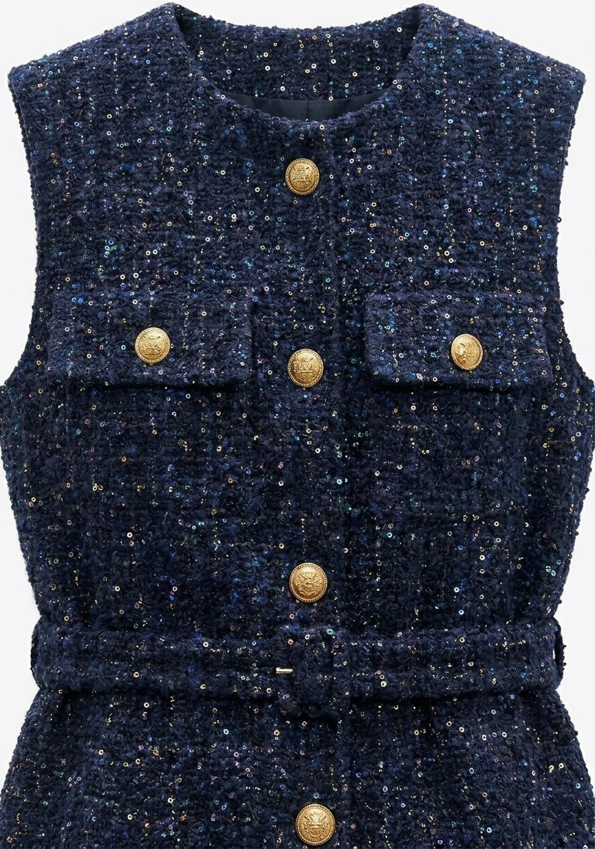 GILET STRUCTURÉ EN TWEED À CEINTURE