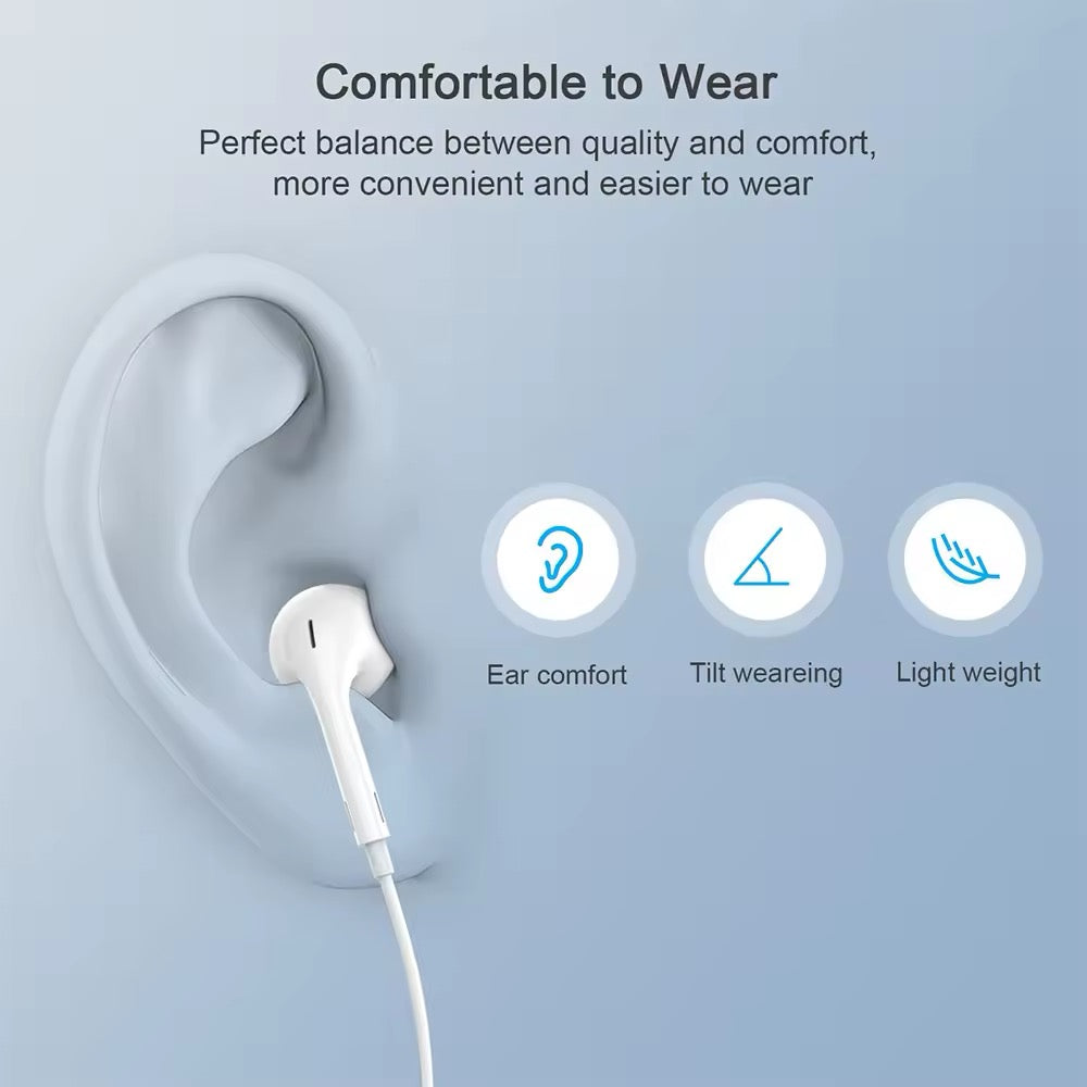 White Wired Headphones - iPhone / USB-C / 3.5mm Models