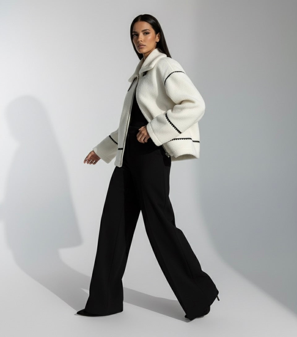 VESTE SHERPA ZIPPEE AVEC DETAIL SANGLES