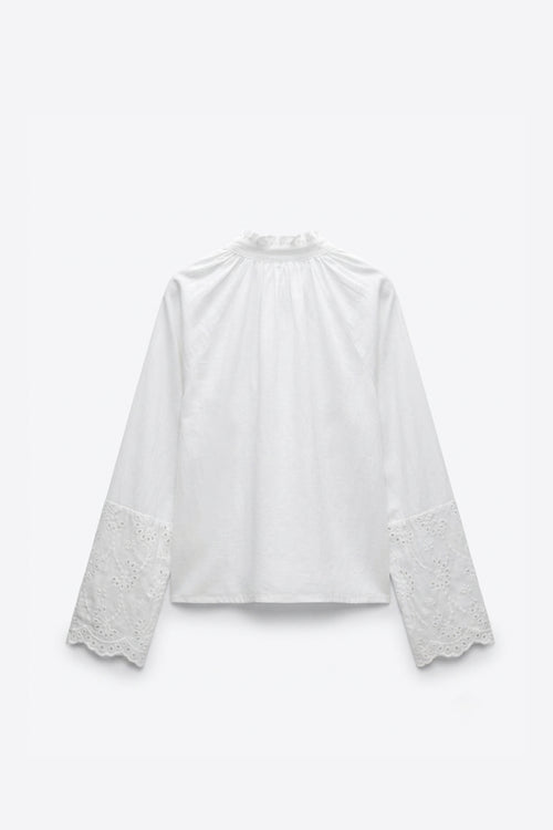 BLOUSE COL V DENTELLE MANCHES AMPLES