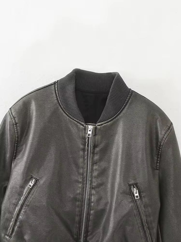 BOMBER EFFET CUIR LISSE