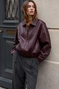 BLOUSON BOMBER EFFET CUIR À BASE ÉLASTIQUÉE