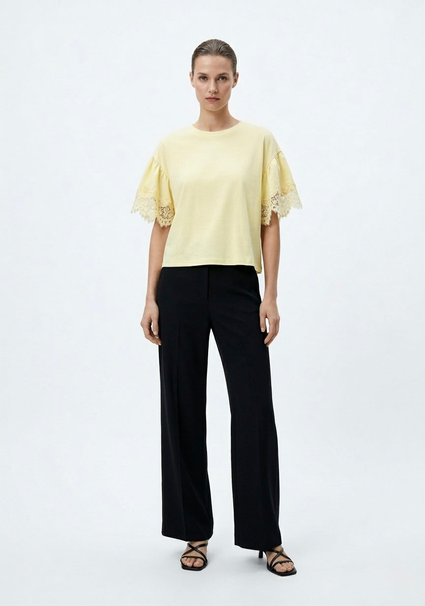 T-SHIRT MANCHES BRODERIE (JAUNE)
