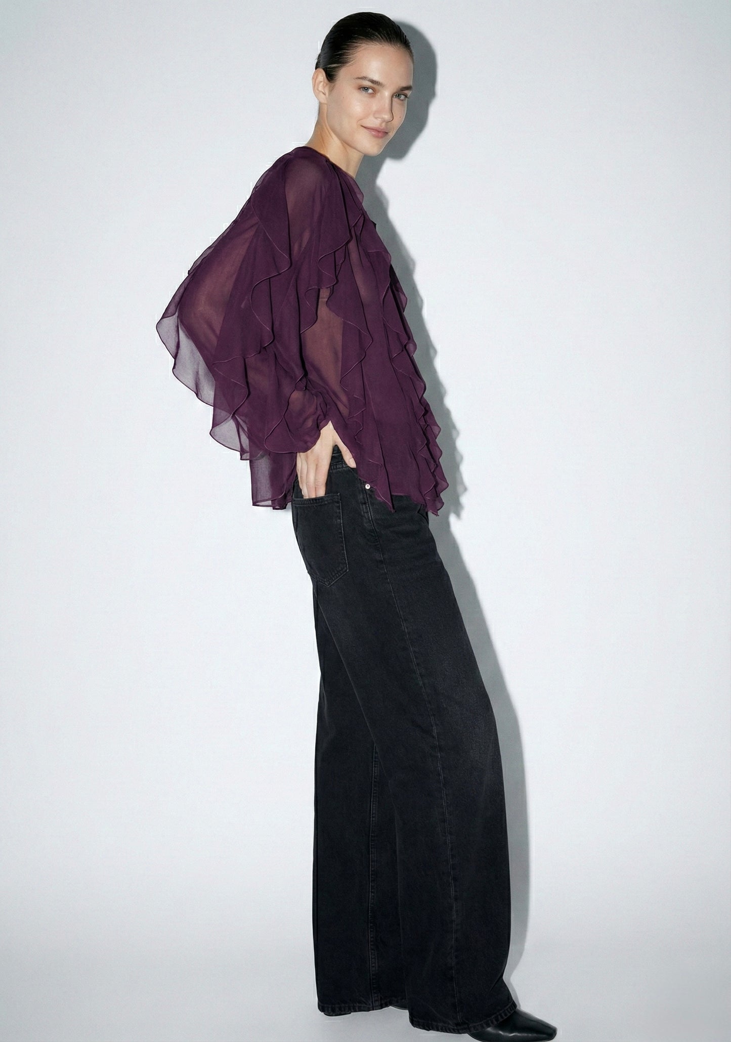 BLOUSE VOILE À VOLANTS